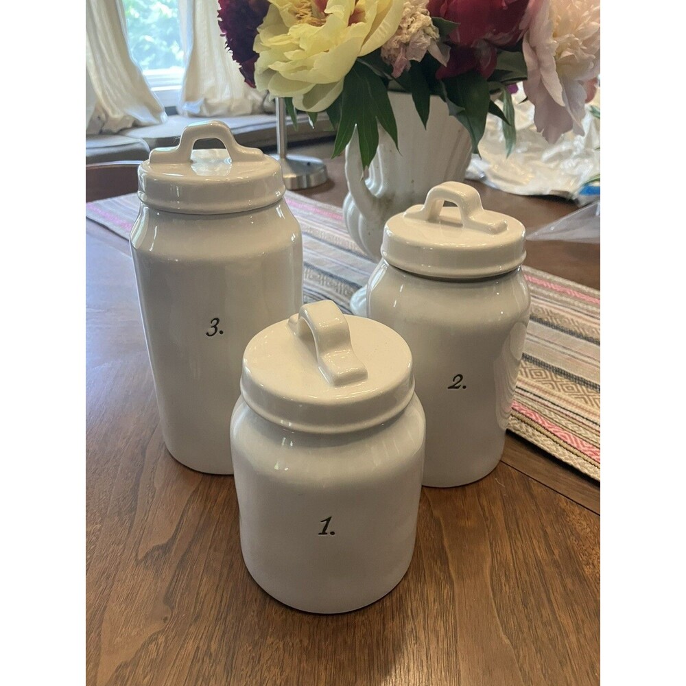 Rae Dunn Ceramic Kitchen Canisters Set 1 2 3 W Lids Rare Great Condition Pottery